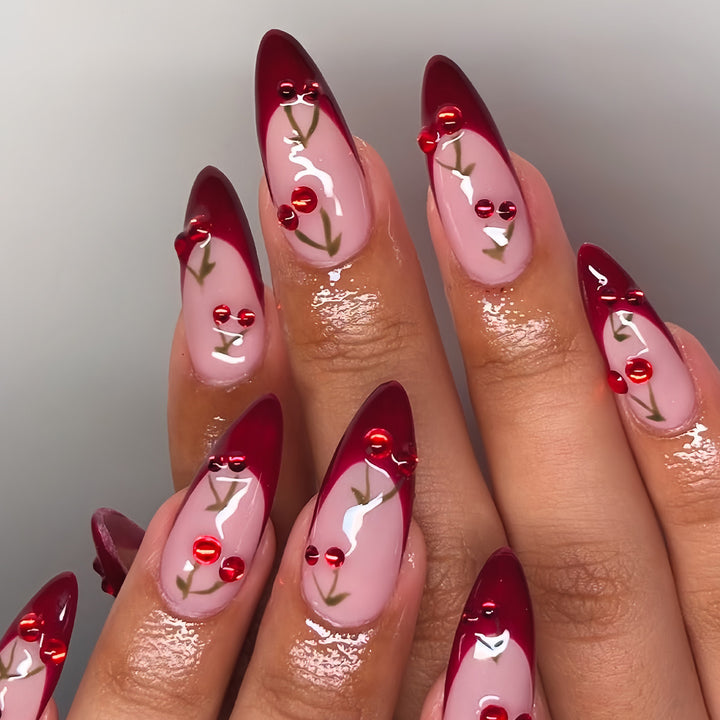 Künstlerisches Kirschblüten Press-On Nagelset Karnz