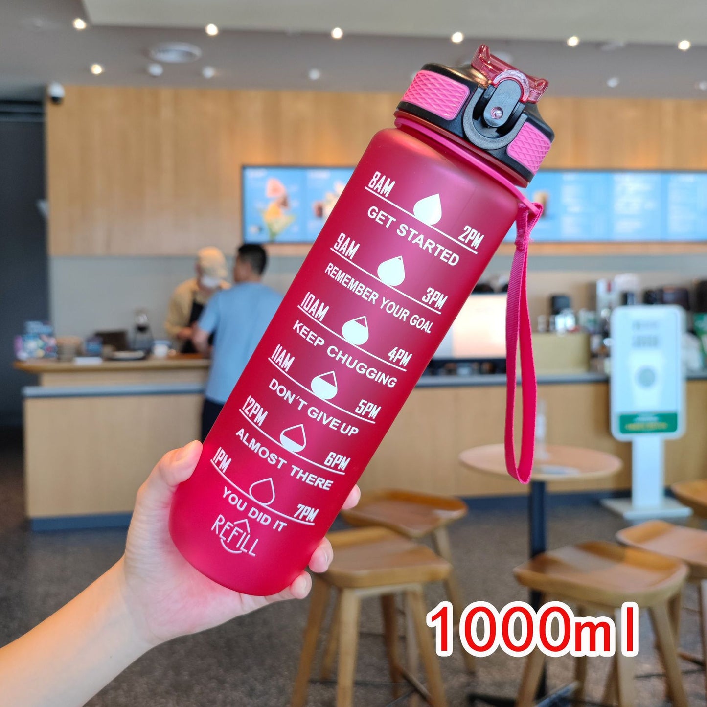 Damen motivierende Wasserflasche mit Zeitmarkierungen Karnz