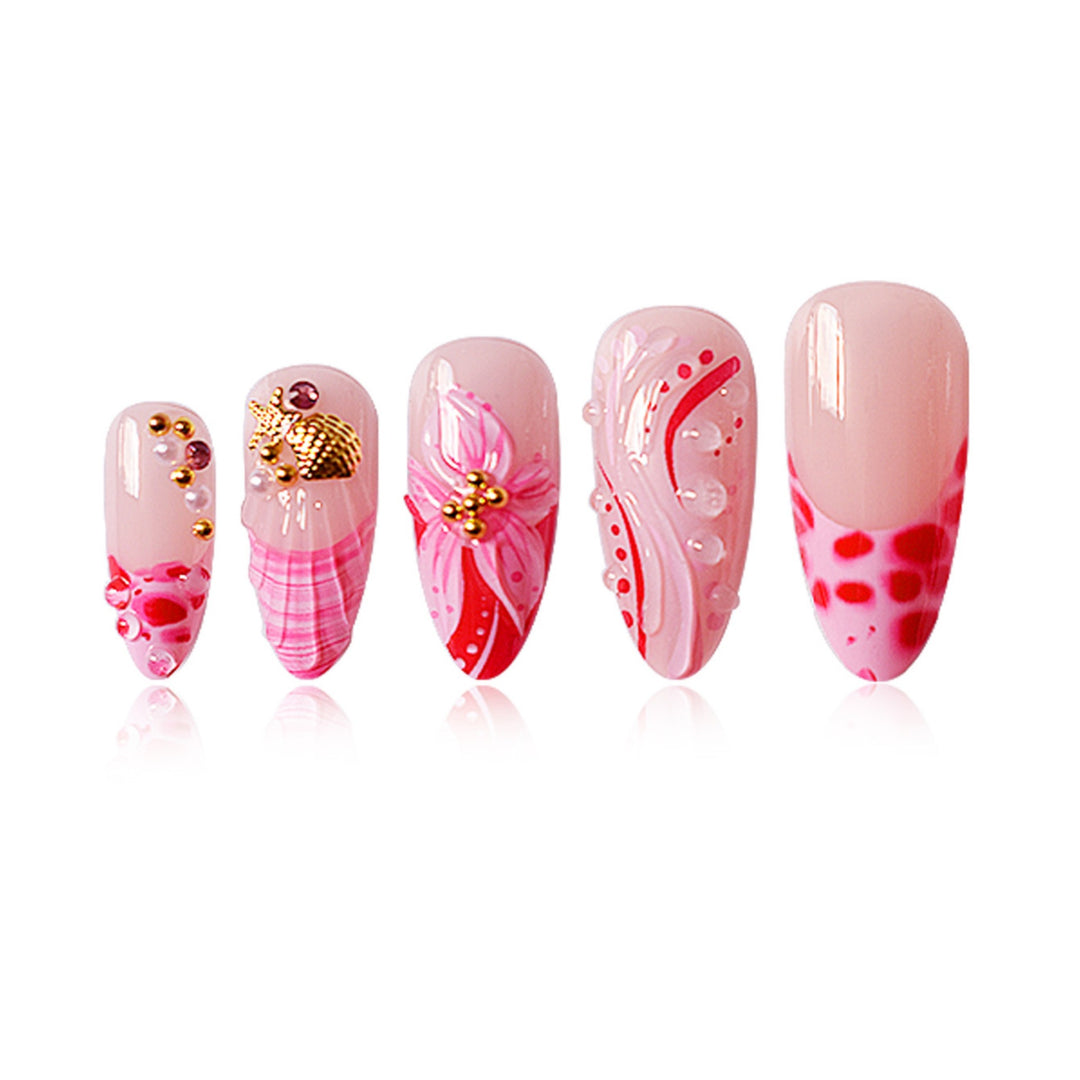 Elegantes 3D-Blumen-Press-On-Nageldesign Karnz