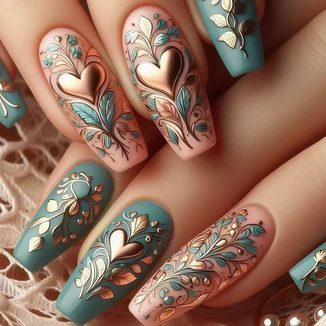 Kunstnagel-Set mit eleganter floralem 3D-Verzierung Karnz