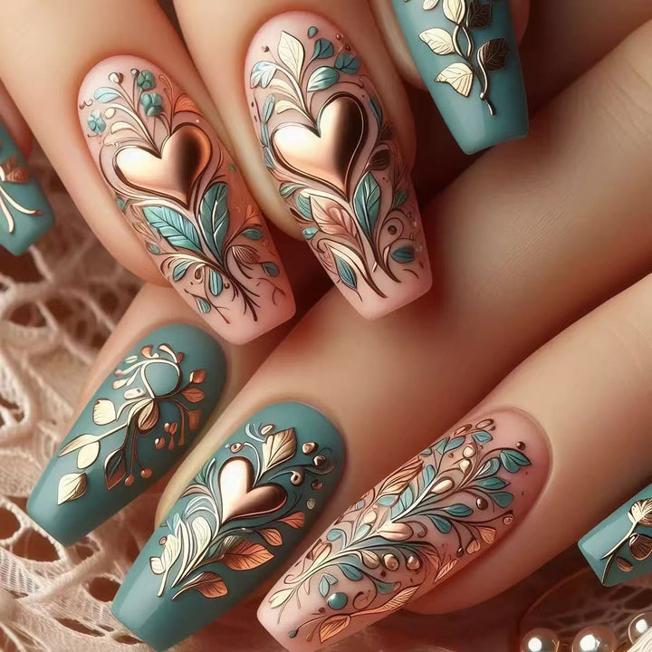 Kunstnagel-Set mit eleganter floralem 3D-Verzierung Karnz