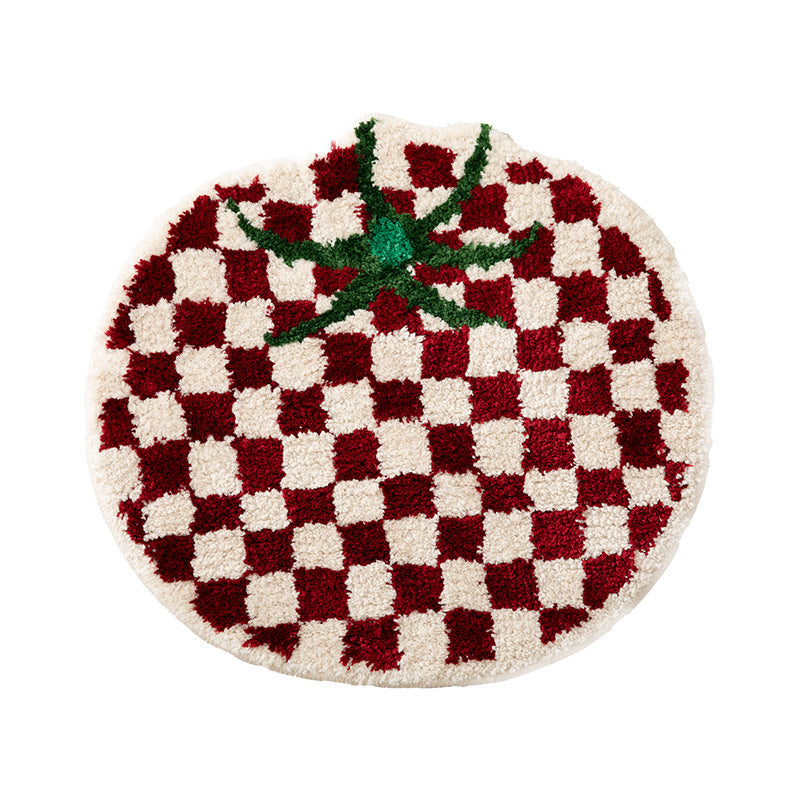 Rundes Chenille-Badteppich mit verspieltem Erdbeer-Motiv