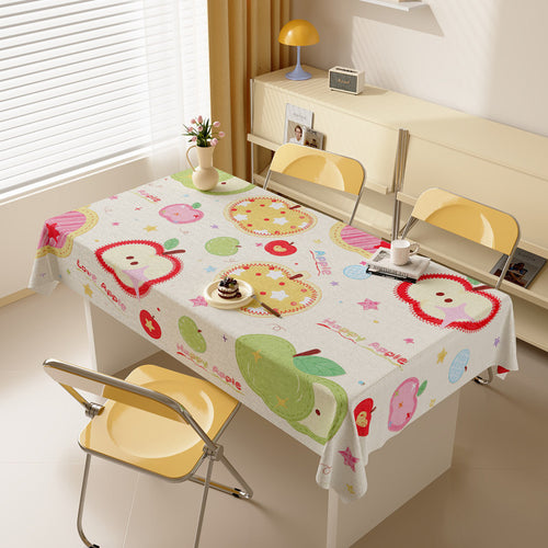 Decorative Cotton-Linen Tablecloth with Playful Apple-Star Print