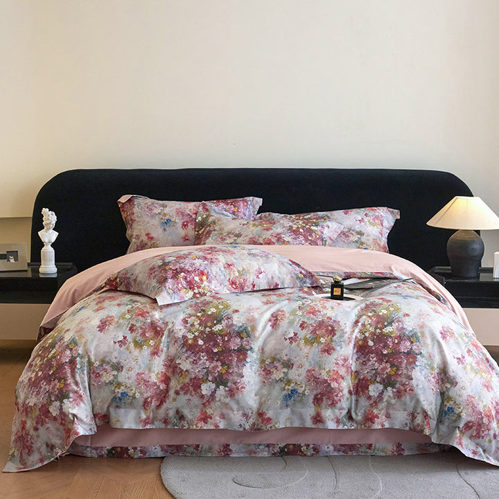 Luxuriöses Floral Baumwollsatin Bettbezugset