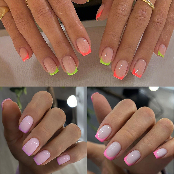 Vibrante Neon French Tip Press-On Nägel Karnz