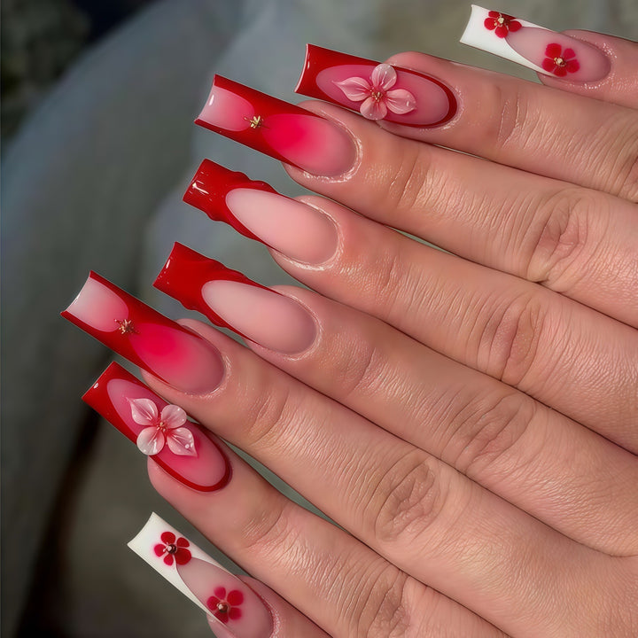Floral Artistic Press-On Nail Design Karnz