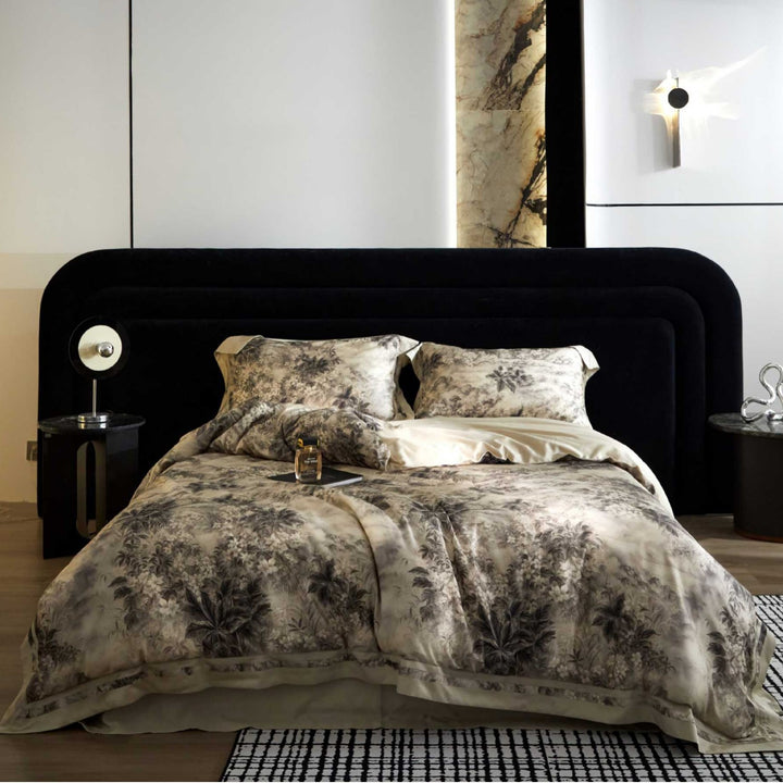 Luxuriöses florales Satin-Bettdeckenbezugset mit Kissenbezügen