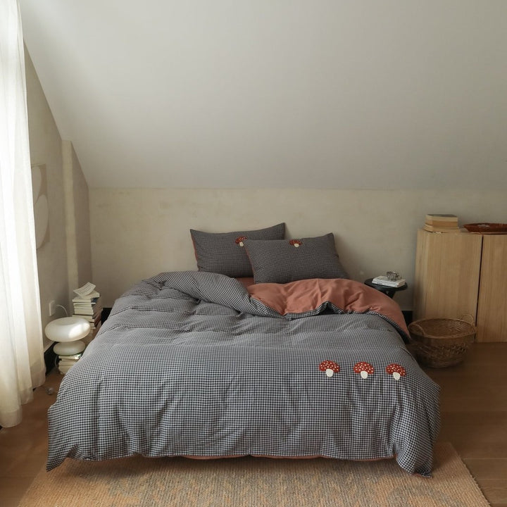 Luxuriöses Baumwoll-Satin Bettbezug Set mit umkehrbarem gestreiften Design und Kissenbezügen