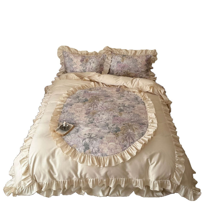 Romantisches Satin-Bettwäsche-Set mit Volant und feinem Toile-Print