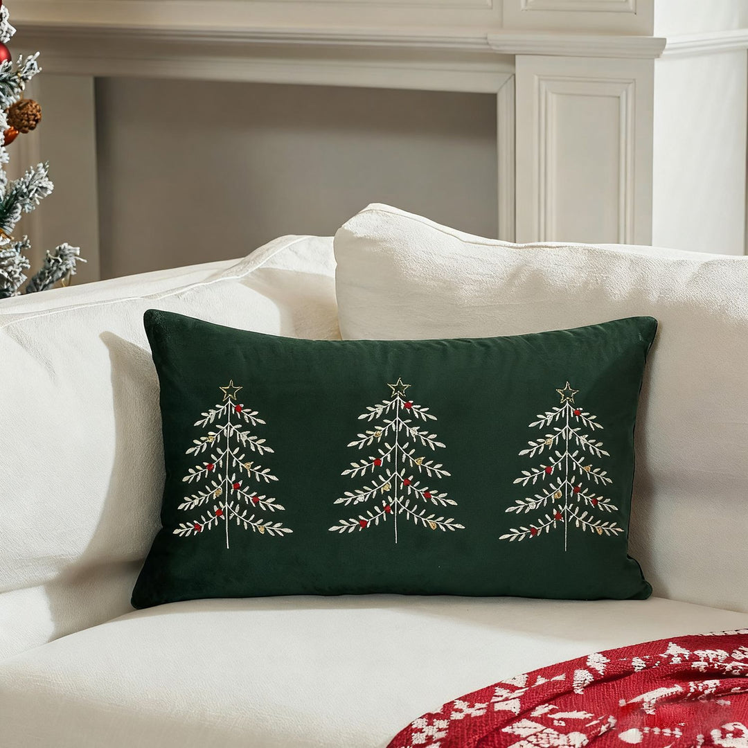 Bestickte festliche Rückenkissenhülle mit Trio-Weihnachtsbaum-Motiv
