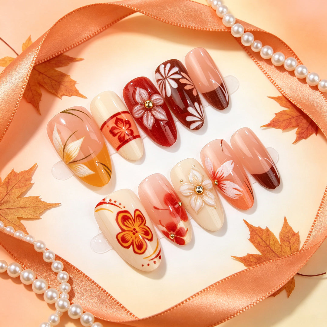 Floral Herbst-Themen Druck-Nagelkunst-Set