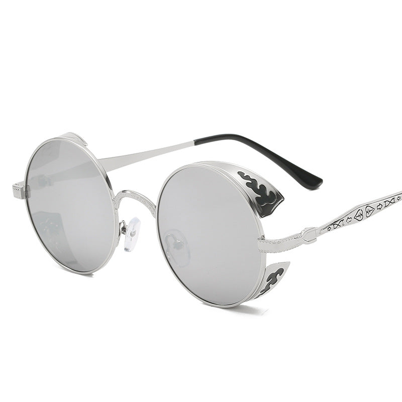 Damen runde Sonnenbrille mit luxuriösem Goldrahmen und dekorativen Elementen Karnz
