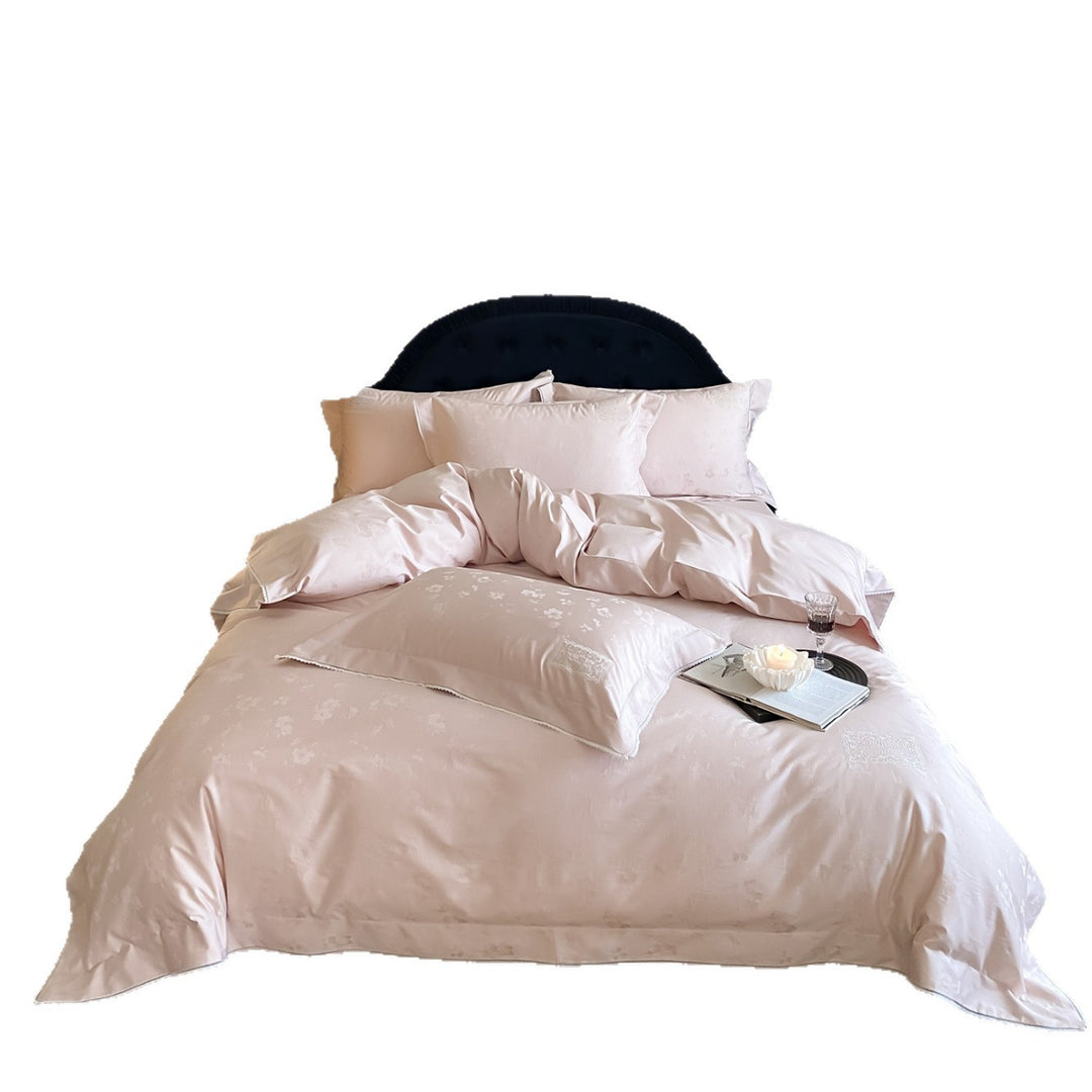Satin-Jacquard-Bettbezug-Set mit Spitzenapplikationen und gewelltem Kopfkissenbezügen