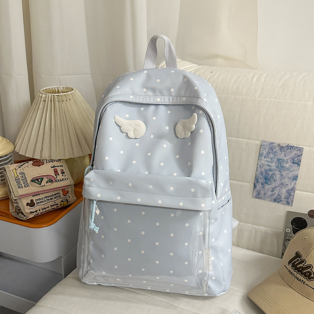 Polka-Dot-Muster Rucksack mit verspielten Flügelakzenten Karnz