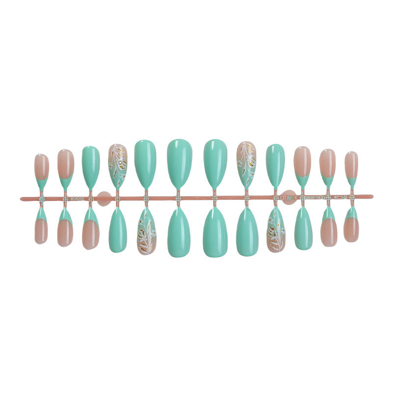 Artisan Press-On Nail Set mit eleganten Blattmustern Karnz