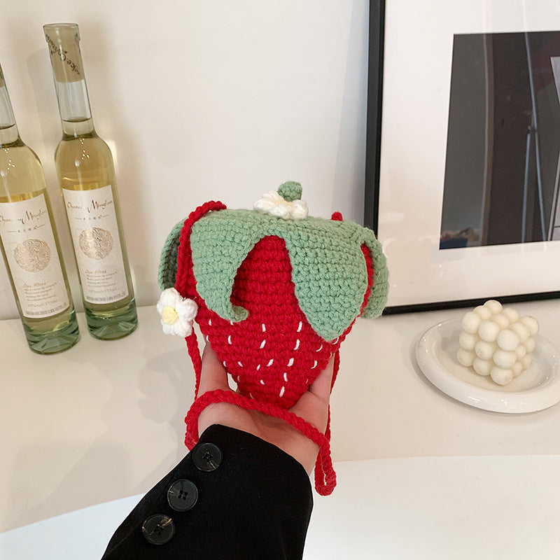 Fun Erdbeer-Themen Häkel Mini Schultertasche