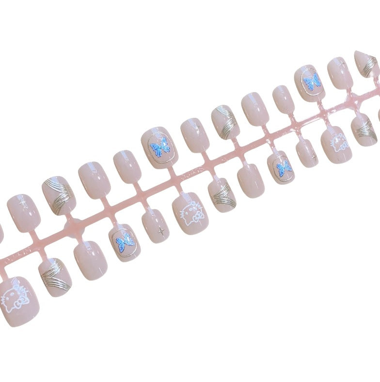 Künstlerisches Press-On-Nagelset mit Schmetterlings- und Metallic-Design Karnz