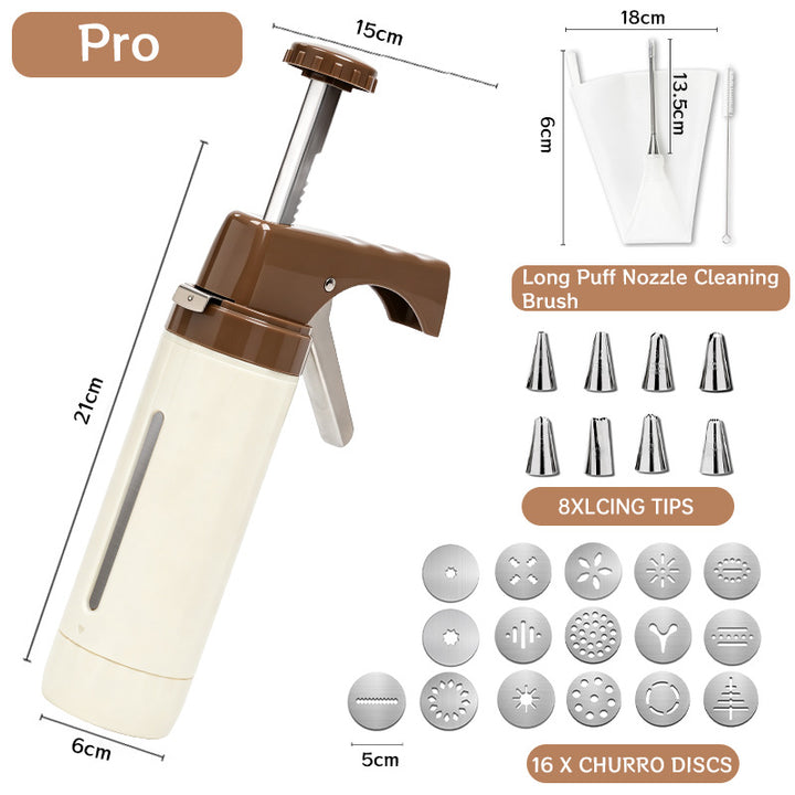 Manual Cookie Press and Churro Maker Set with 22 Decorative Discs and Icing Nozzles