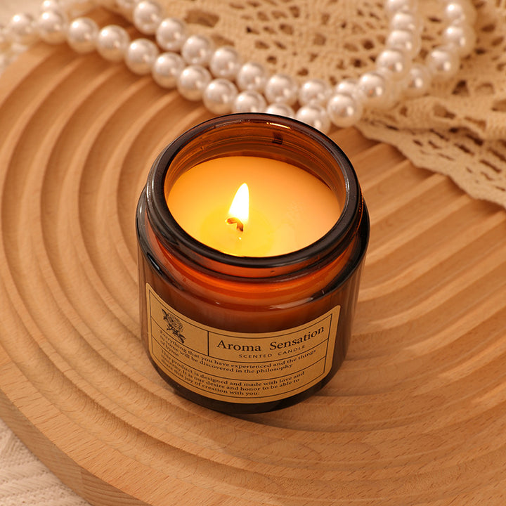 Aromatherapie Duftende Soja-Glas-Teelicht mit Baumwolldocht und Vintage-Etikett