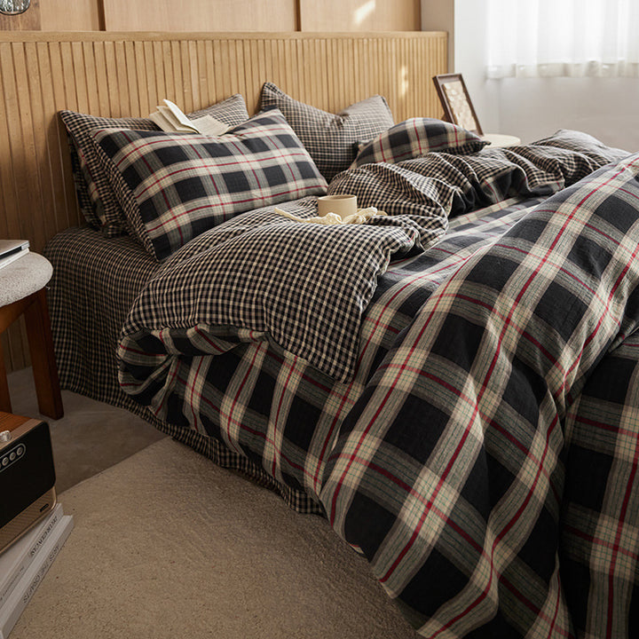 Wendedekbedovertrekset aus Baumwolle mit Plaid-Muster