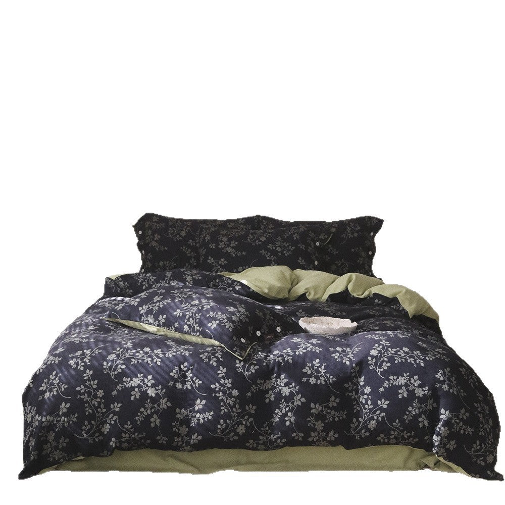 Wendbares Premium-Bettbezug-Set aus Baumwollsatin mit botanischem Allover-Print und kontrastierter Rückseite