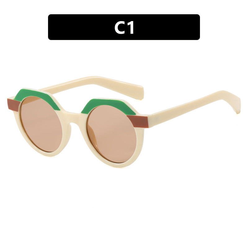 Damen extravagante runde Sonnenbrille mit farblich akzentuiertem Rahmen Karnz