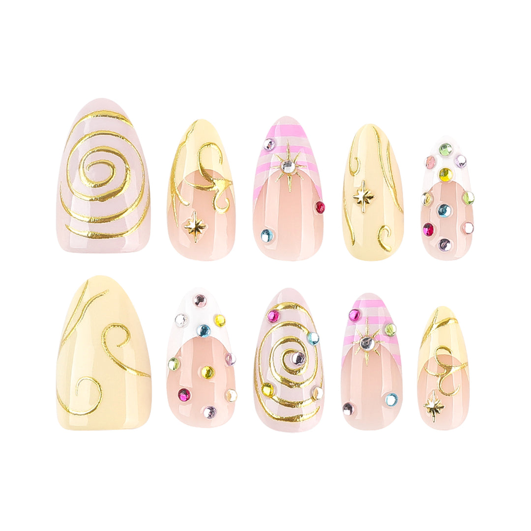 Kunstvolle Nagelkunst mit Glitzer- und Spiral-Design Karnz