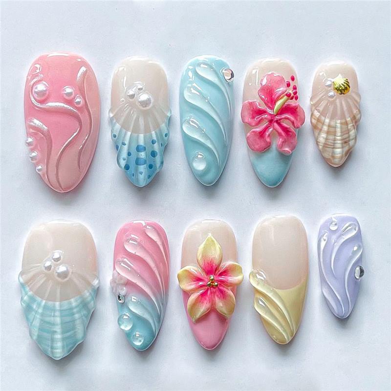 Künstlerisches vom Meer inspiriertes Muschel-Nagelkunst-Set Karnz