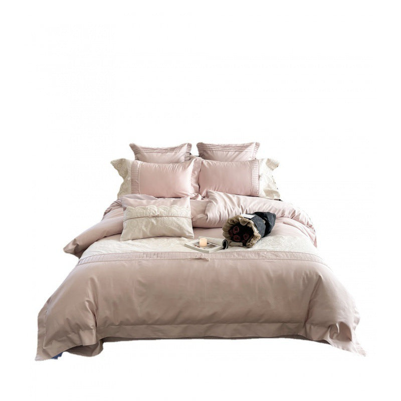 Luxuriöses Bettwäsche-Set aus Baumwollsatin mit feiner Stickerei