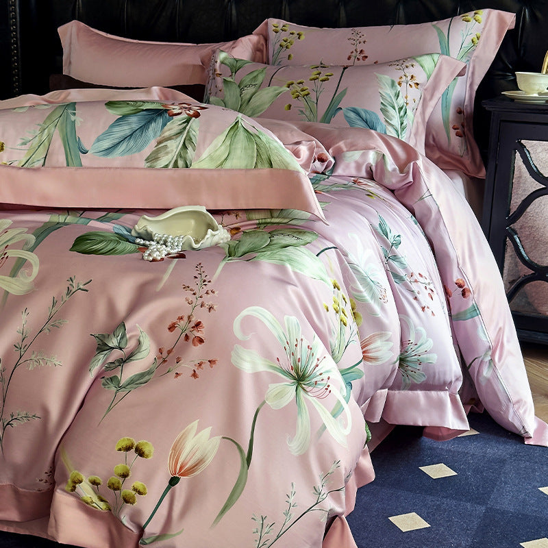 Seidiger Satin Botanisches Toile Bettbezug Set