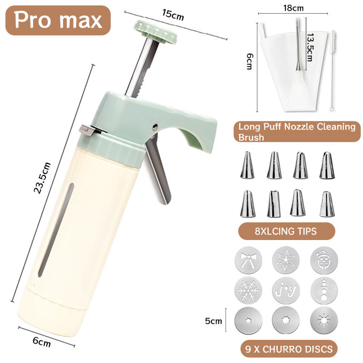 Manual Cookie Press and Churro Maker Set with 22 Decorative Discs and Icing Nozzles