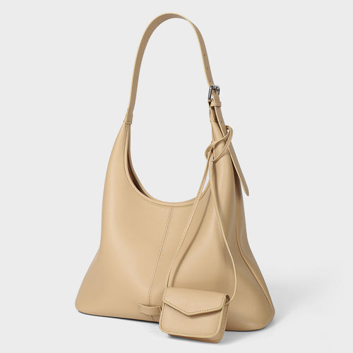 Weiches, geschwungenes veganes Leder Schulter-Hobo mit abnehmbarem Mini-Pouch