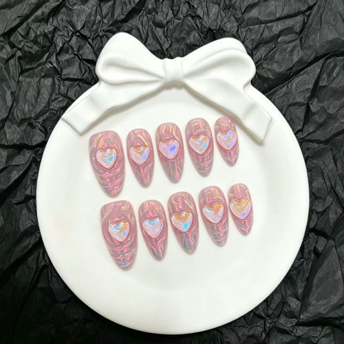 Herz-verzierte Acryl Press-On Nagel Set