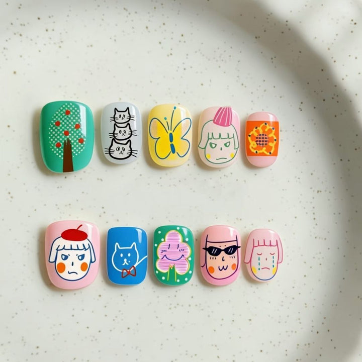 Künstlerisches katzenmotiviertes Press-On-Nagelkunstset Karnz