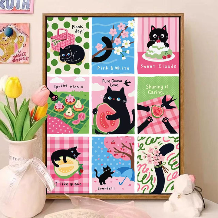 Verspielte katzenmotivierte illustrierte Wandkunst Karnz