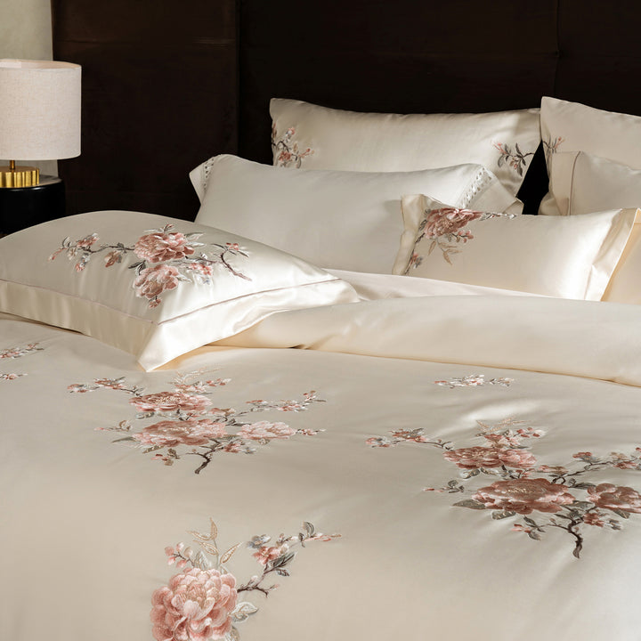 Bestickte Satin Bettdeckenbezug Bettwäsche Set