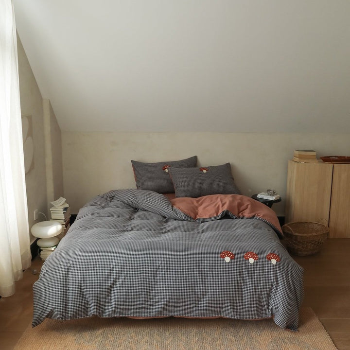 Luxuriöses Baumwoll-Satin Bettbezug Set mit umkehrbarem gestreiften Design und Kissenbezügen