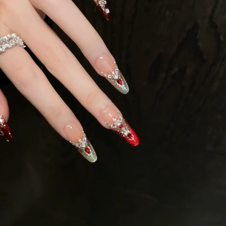 Künstliche Nagelspitzen mit Funkelnden Kristallverzierungen Karnz