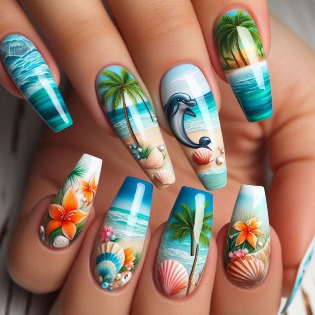 Ozean-inspirierte 3D-Nagelkunstverlängerungen Karnz