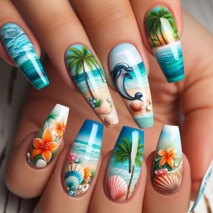 Ozean-inspirierte 3D-Nagelkunstverlängerungen Karnz