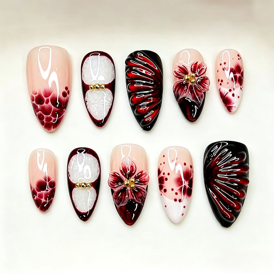 Künstlerisches Floral Nagelset Karnz