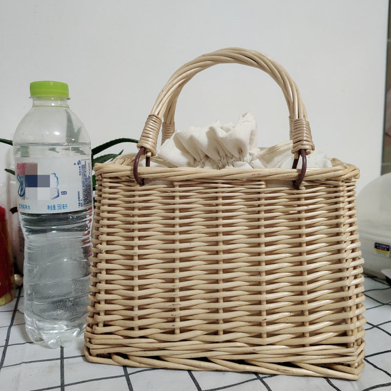 Damen Handtasche aus geflochtenem Material mit Baumwollzugverschluss Karnz