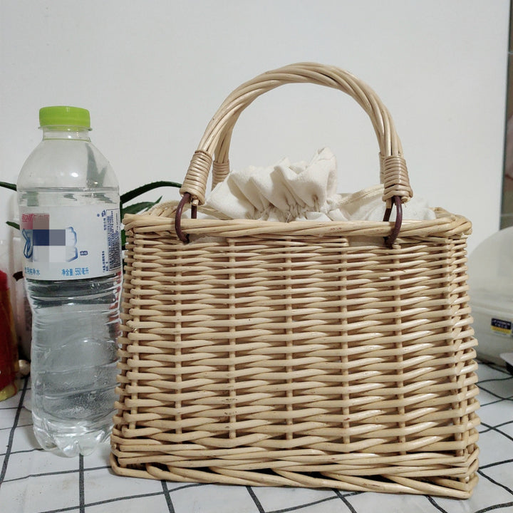 Damen Handtasche aus geflochtenem Material mit Baumwollzugverschluss Karnz