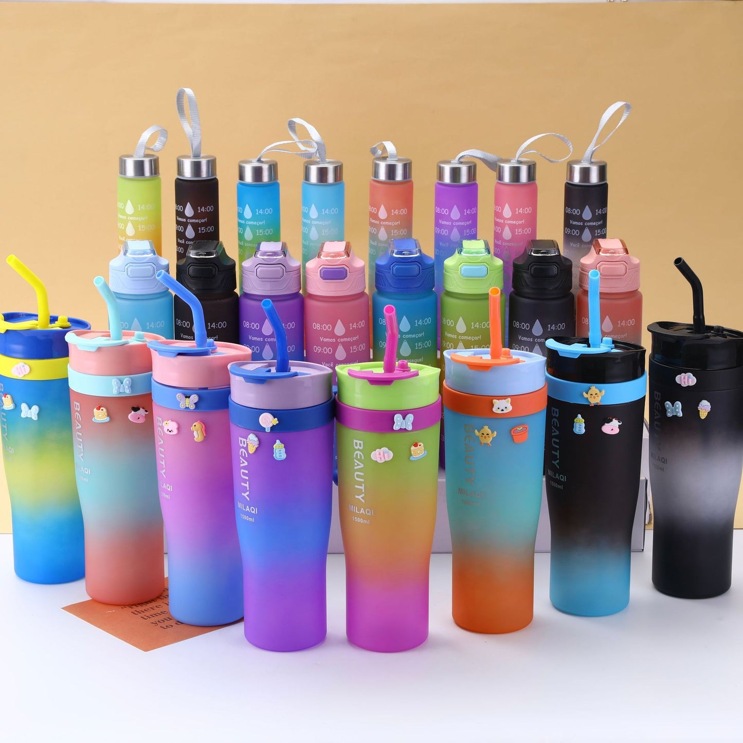 Damen stilvolle und praktische Wasserflasche mit Motiv und Zeitmarkierung Karnz