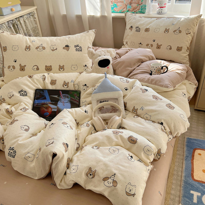 Cartoon Kitty Leopardenmuster Baumwoll Bettwäsche Set