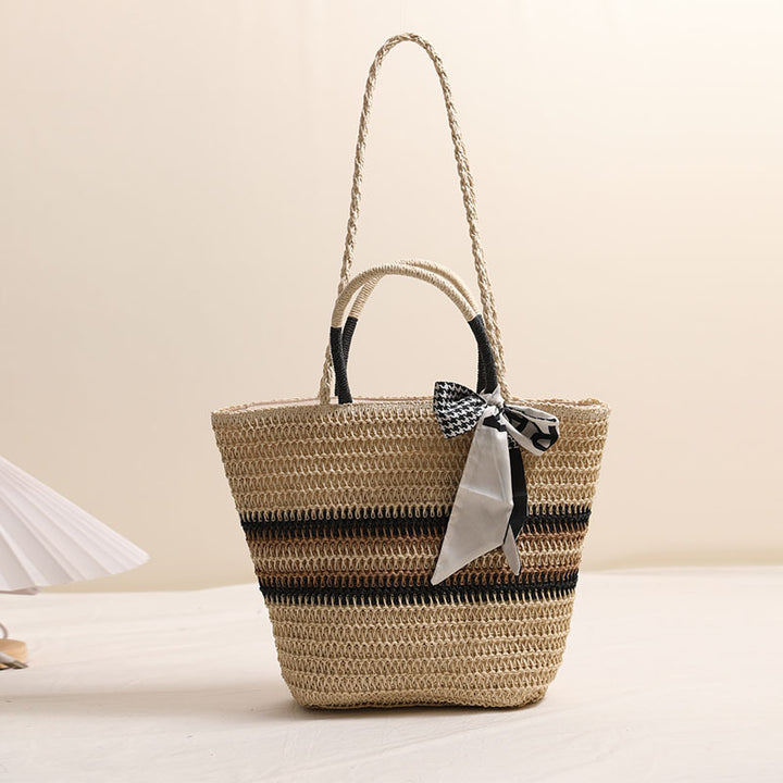 Damen Handtasche aus geflochtenem Naturmaterial mit modischem Akzent Karnz