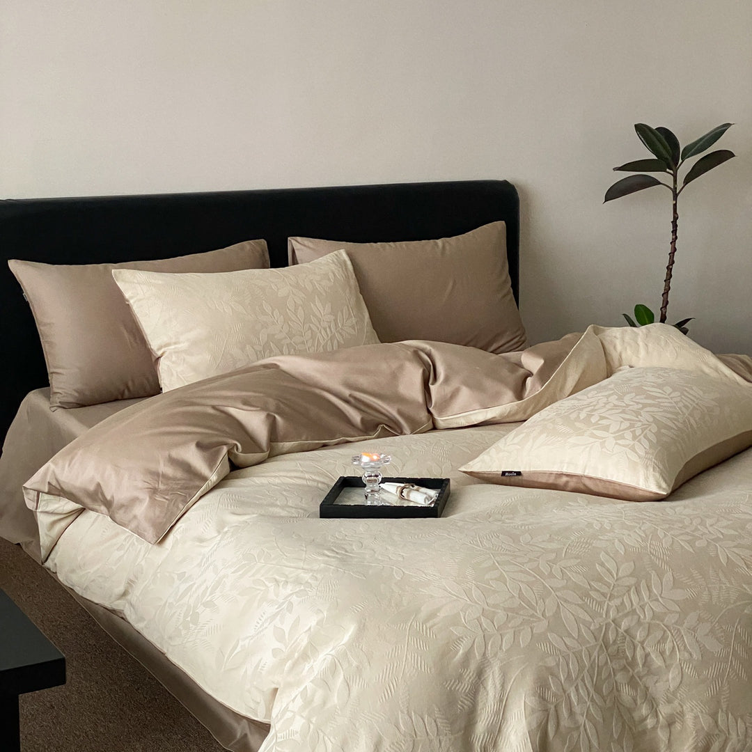 Luxus Jacquard Baumwolle Bettbezugset mit Satin Kissenbezügen