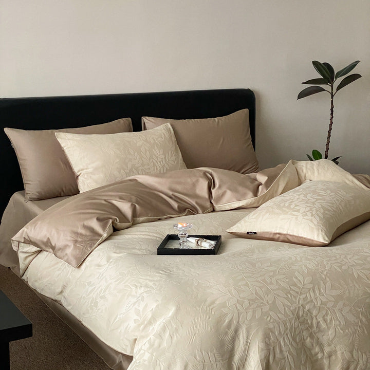 Luxus Jacquard Baumwolle Bettbezugset mit Satin Kissenbezügen
