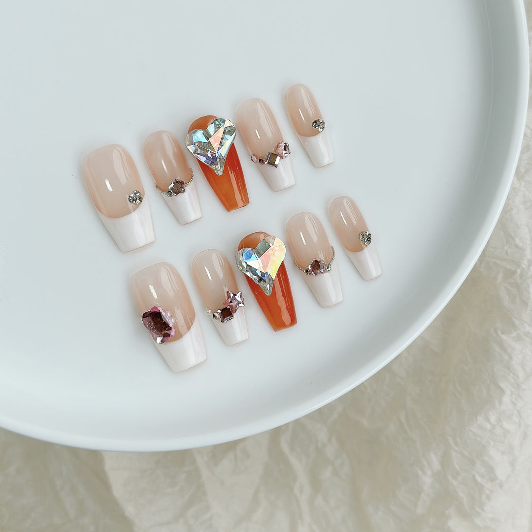 Glamourös Dekorative Press-On Nagelkunstset mit irideszenten Edelsteinen