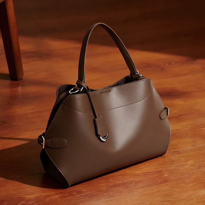 Strukturiert Glattes Leder Top-Handle Tote Bag mit Silber Hardware
